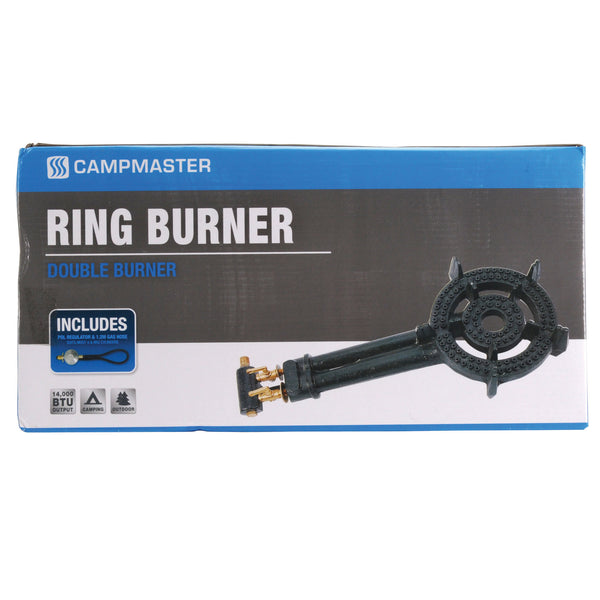 Campmaster 200mm Double Cast Iron Gas Ring Burner with QCC Regulator