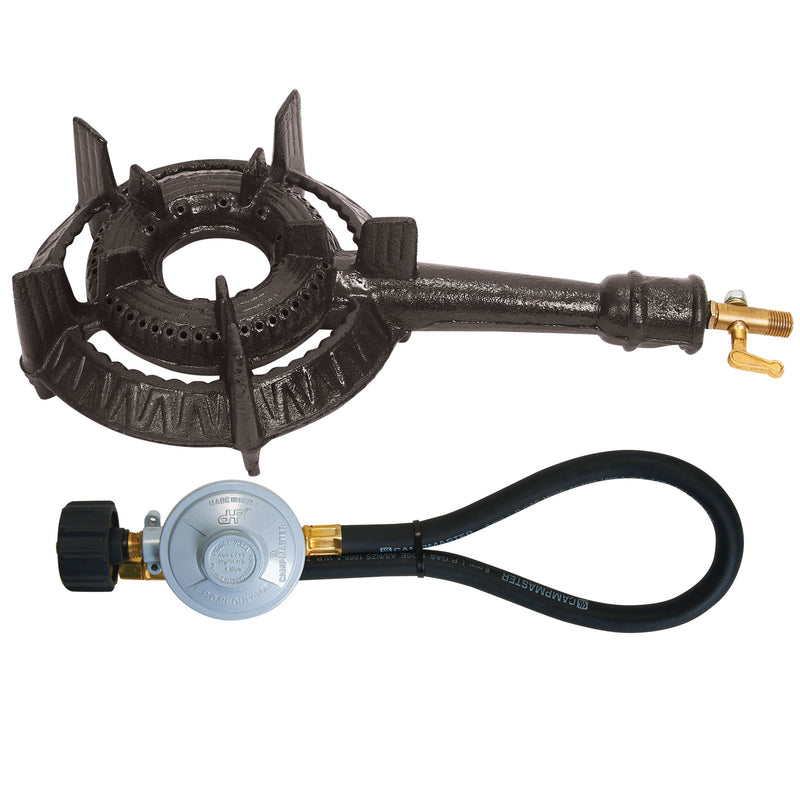 Campmaster 200mm Single Cast Iron Gas Ring Burner with QCC Regulator