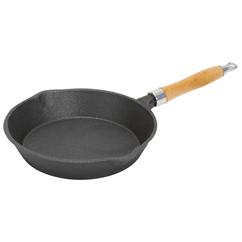 Campmaster 230 mm Round Cast Iron Fry Pan with Wooden Handle
